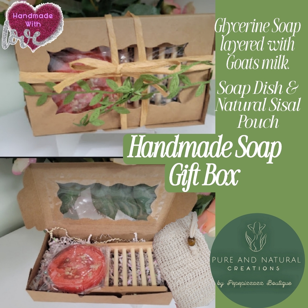 GOAT MILK 🐐, GLYCERINE, or HONEY🍯 5oz Soap🧼 w Natual LUFAH Inside! GIFT BOX🎁